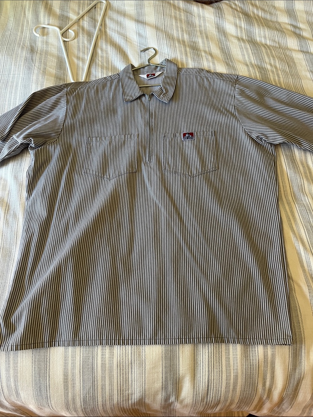 Ben Davis Navy and White Striped Short-Sleeve Polo